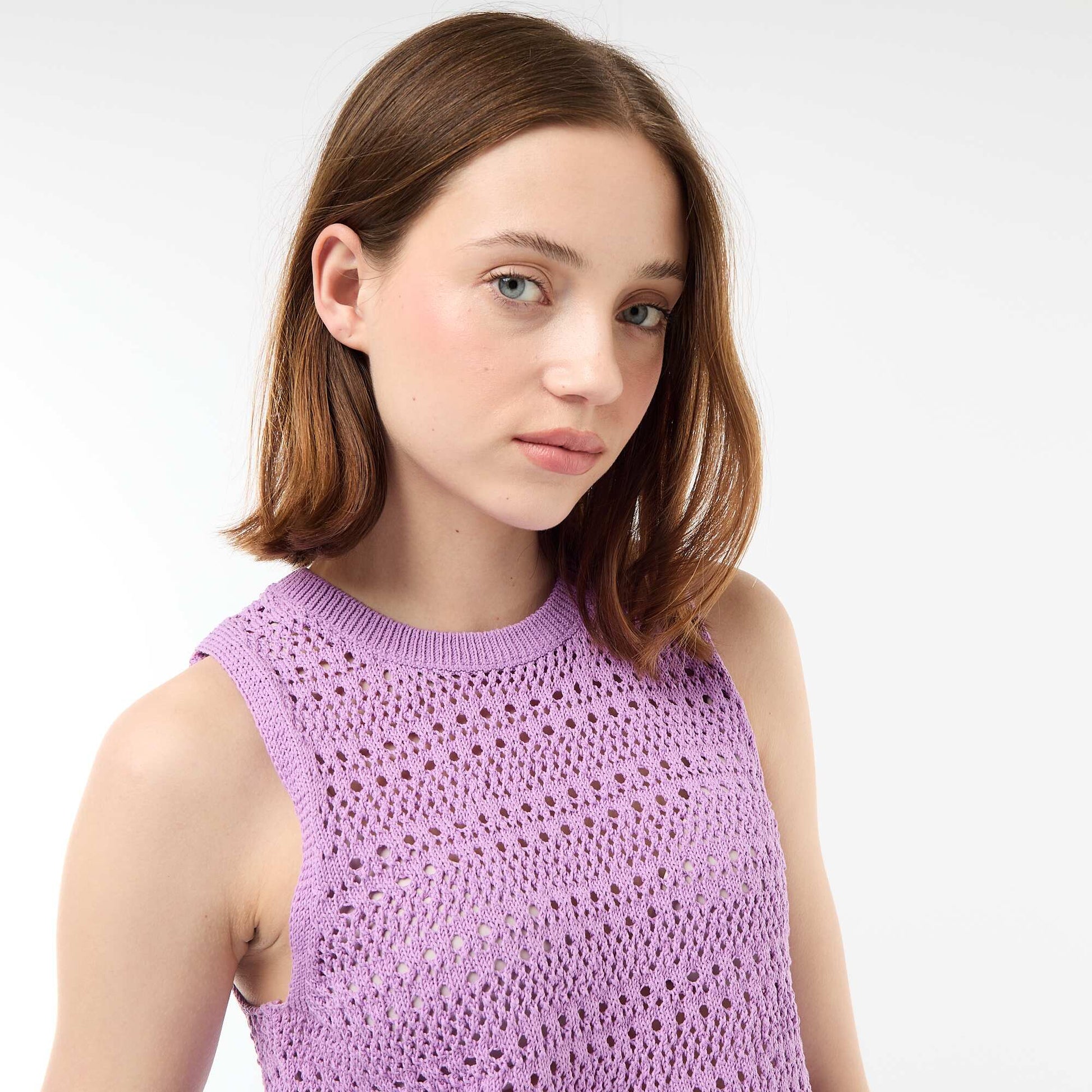 Top en crochet ajouré avec emmanchures larges VIOLET
