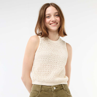 Top en crochet ajouré avec emmanchures larges BEIGE