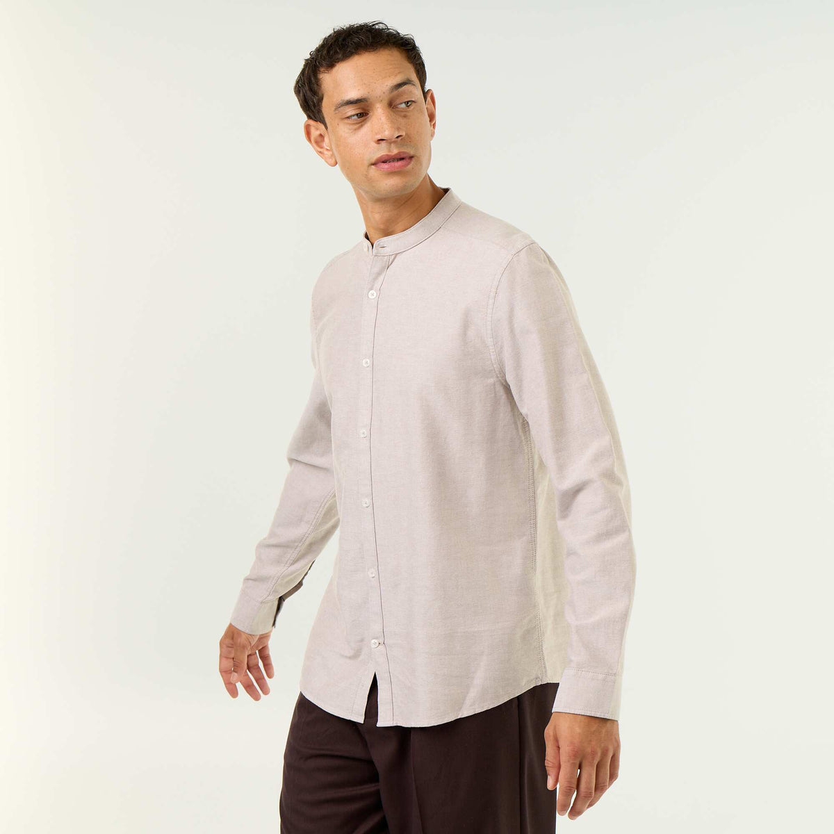 Chemise unie col mao BEIGE