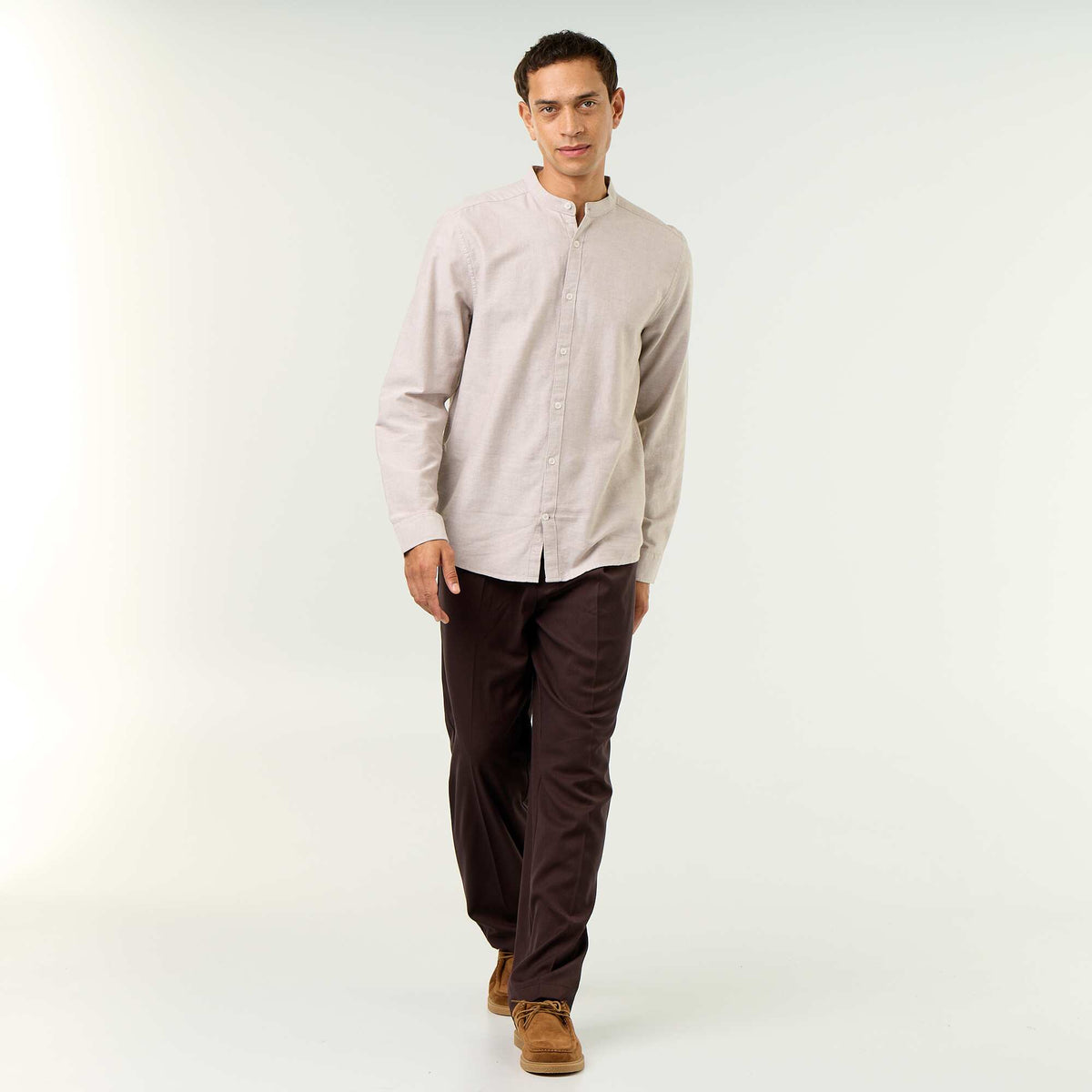 Chemise unie col mao BEIGE