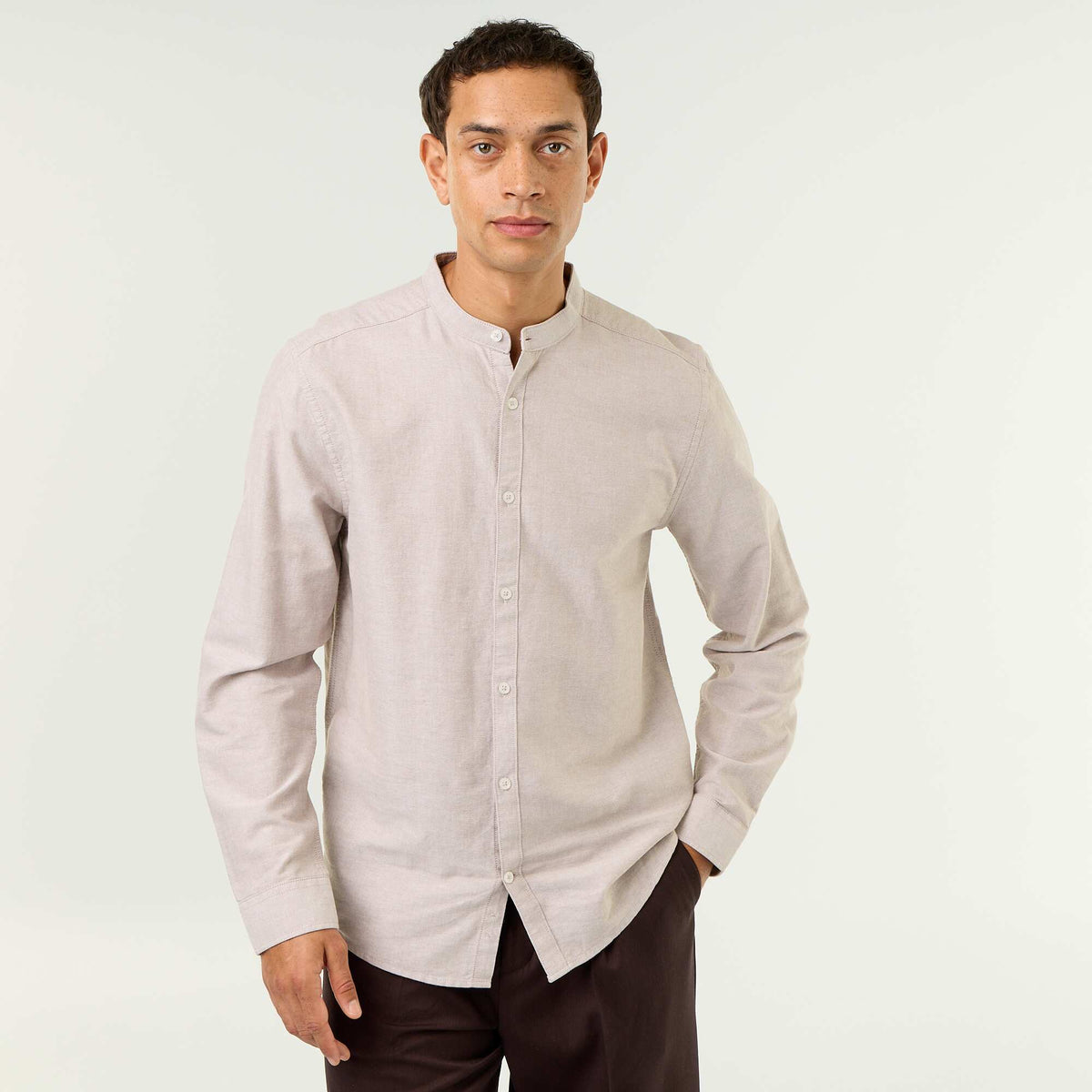 Chemise unie col mao BEIGE