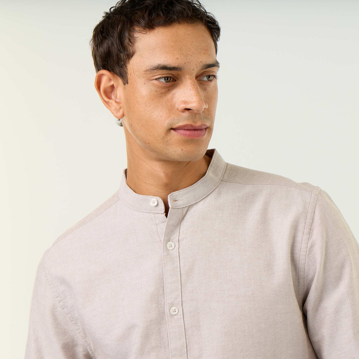 Chemise unie col mao BEIGE