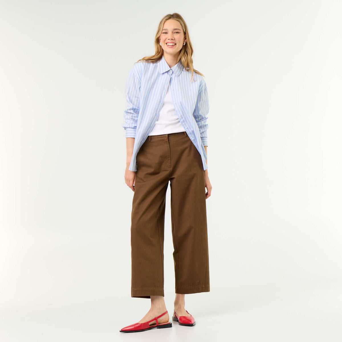 Pantalon large forme barrel MARRON