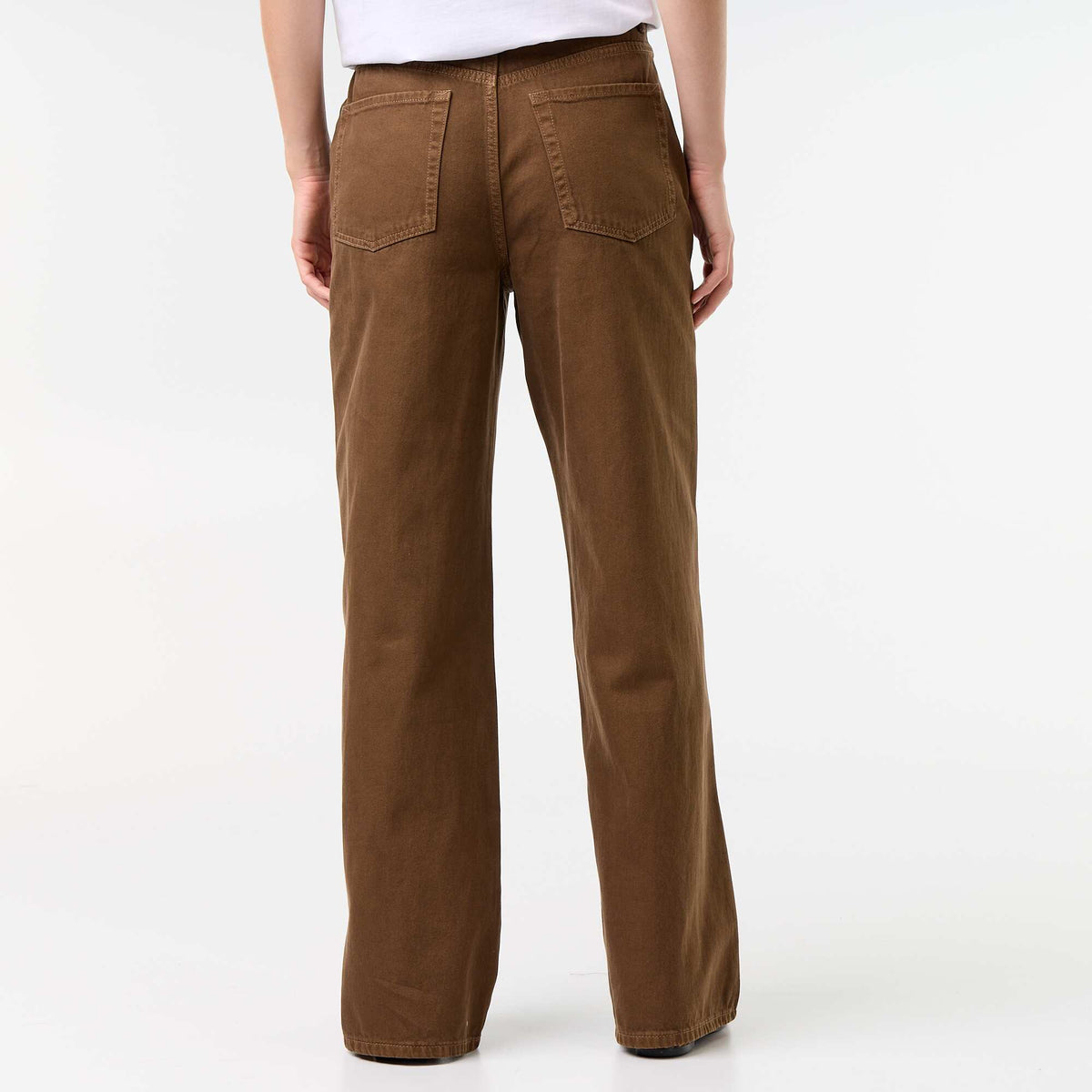 Pantalon en twill taille haute coupe wide leg MARRON