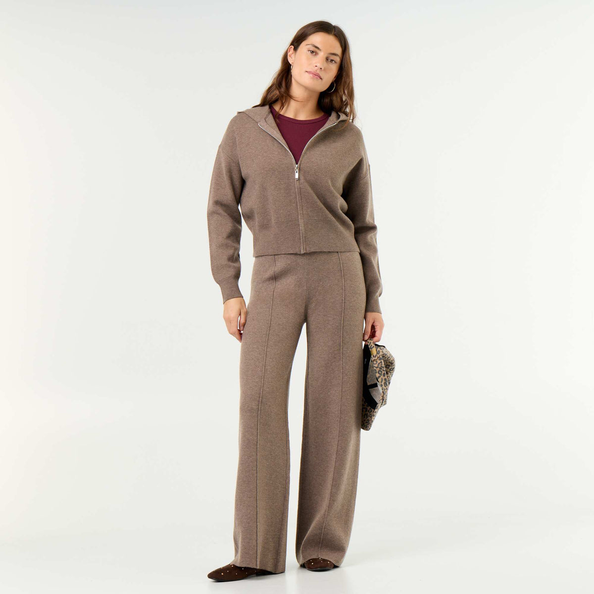 Pantalon large en maille tricot BEIGE