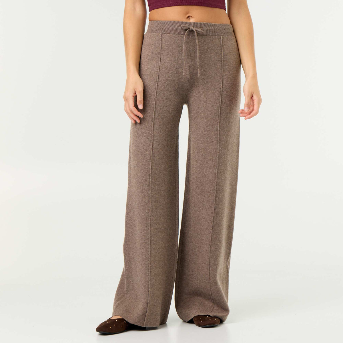 Pantalon large en maille tricot BEIGE