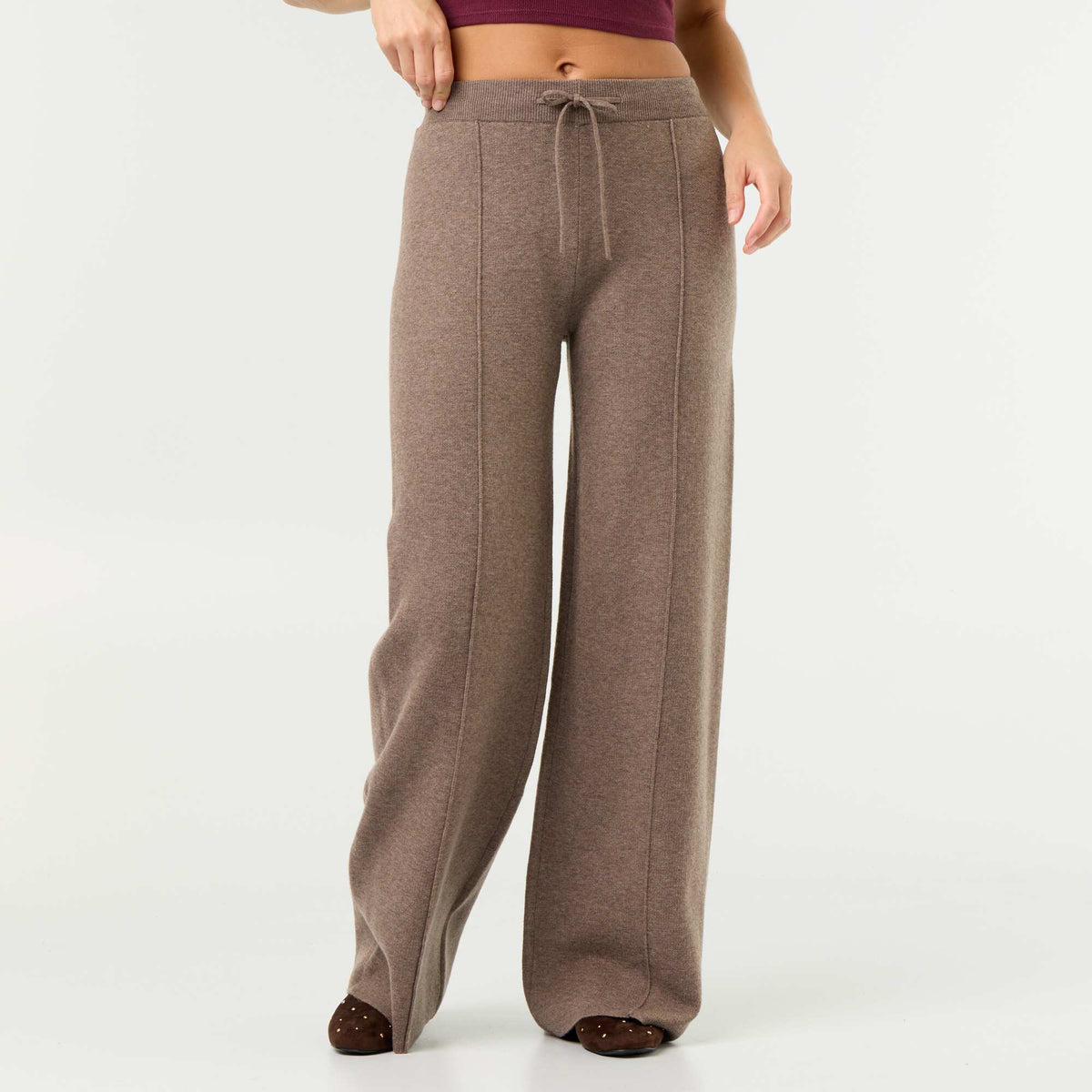 Pantalon large en maille tricot BEIGE