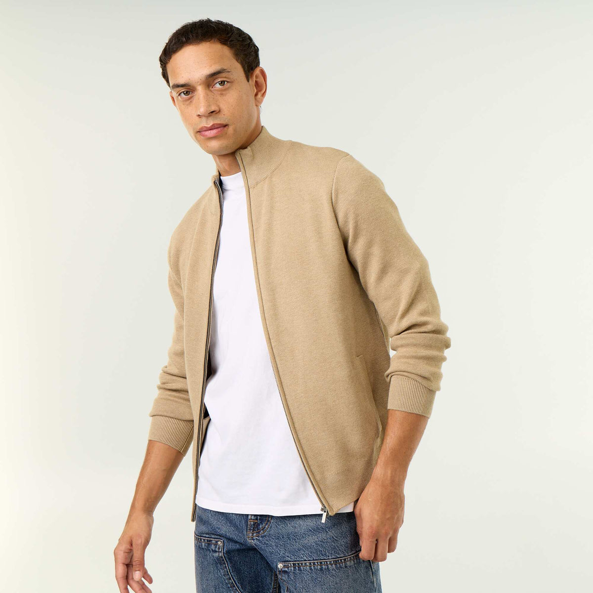 Gilet zippé à col montant BEIGE