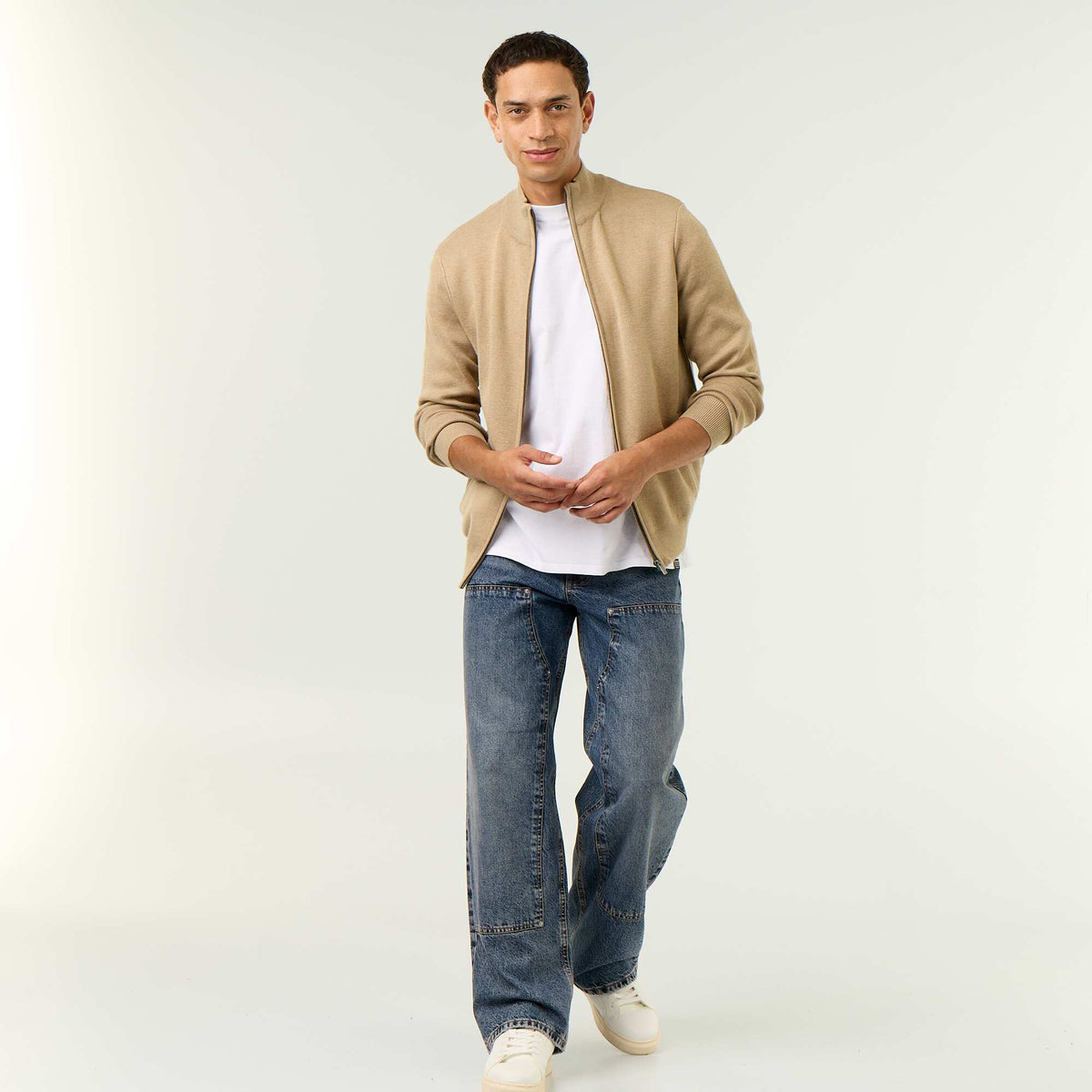 Gilet zippé à col montant BEIGE