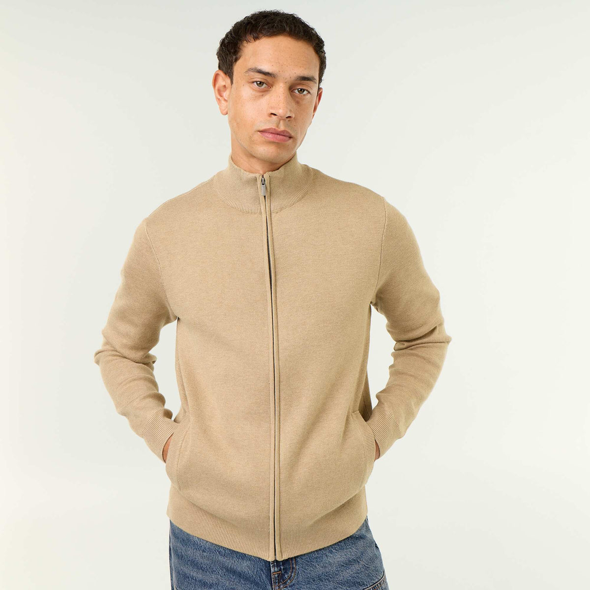 Gilet zippé à col montant BEIGE