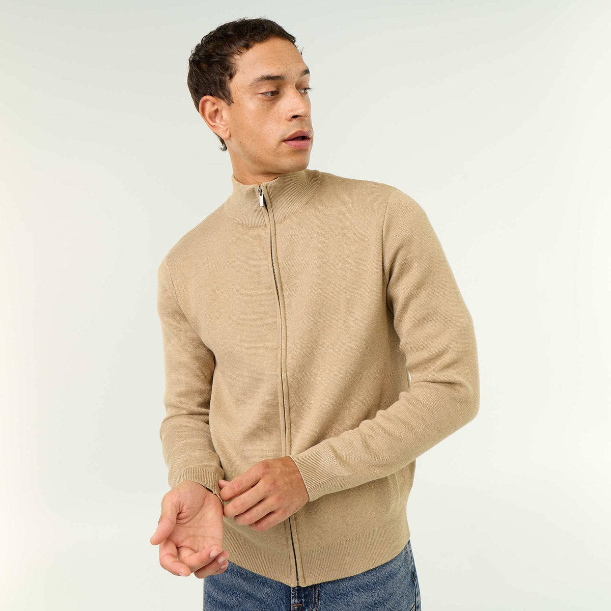 Gilet zippé à col montant BEIGE