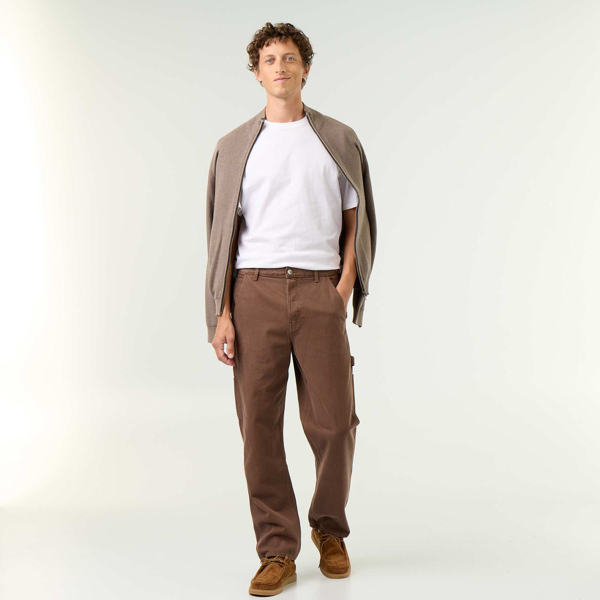Gilet en maille fine jauge zippé MARRON