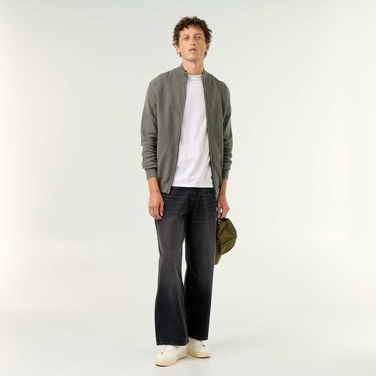 Gilet en maille fine jauge zippé VERT