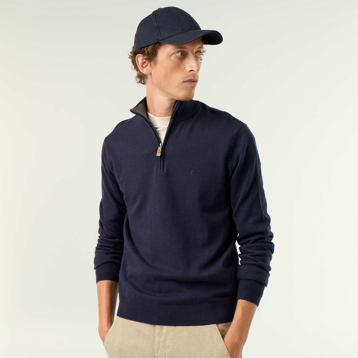 Pull en maille fine jauge avec col camionneur BLEU