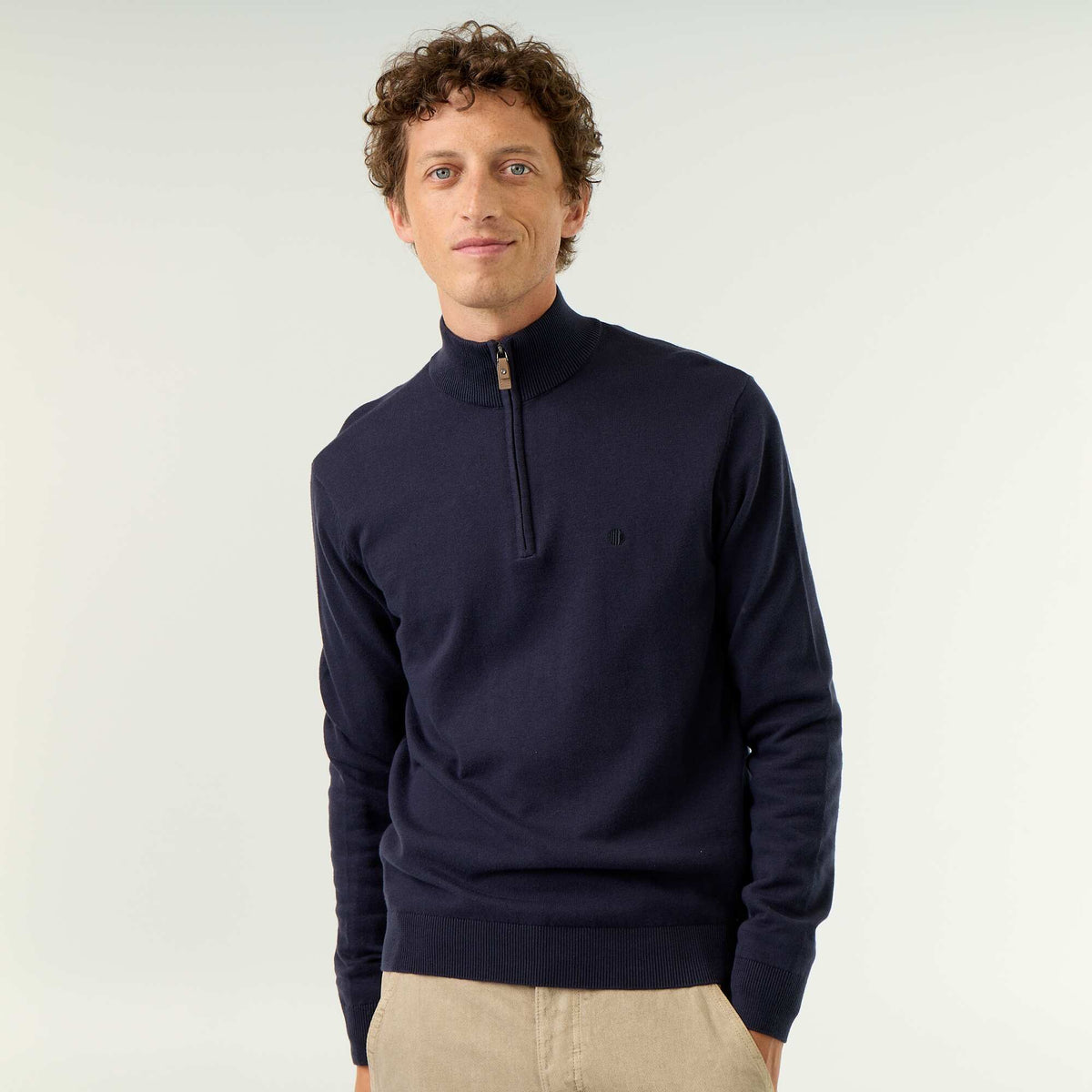 Pull en maille fine jauge avec col camionneur BLEU