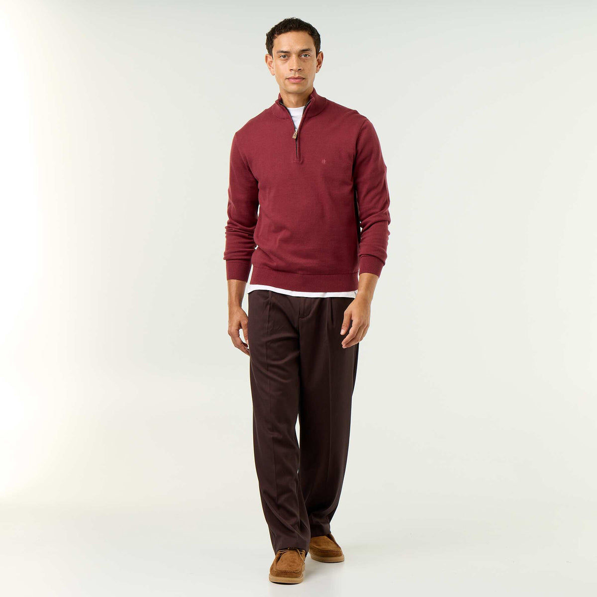 Pull en maille fine jauge avec col camionneur ROUGE
