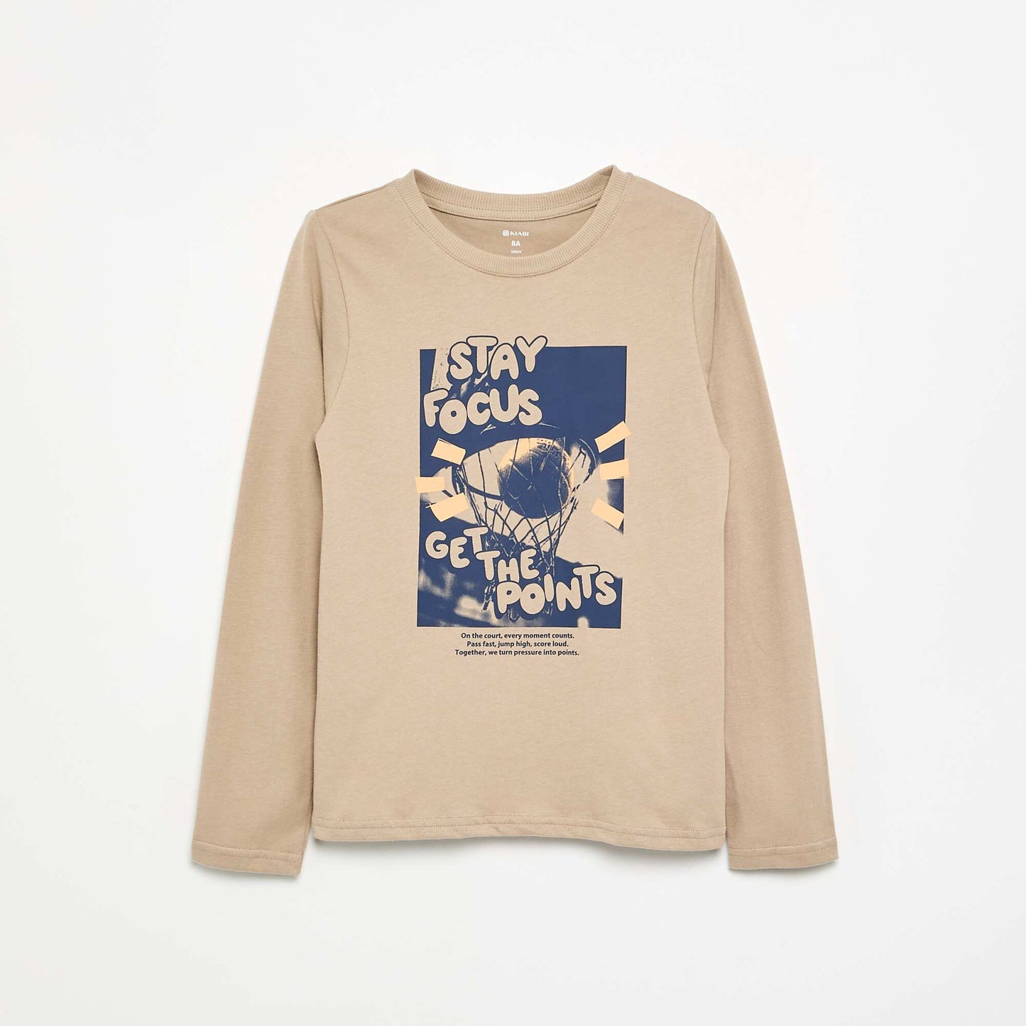 T-shirt imprimé à manches longues BEIGE