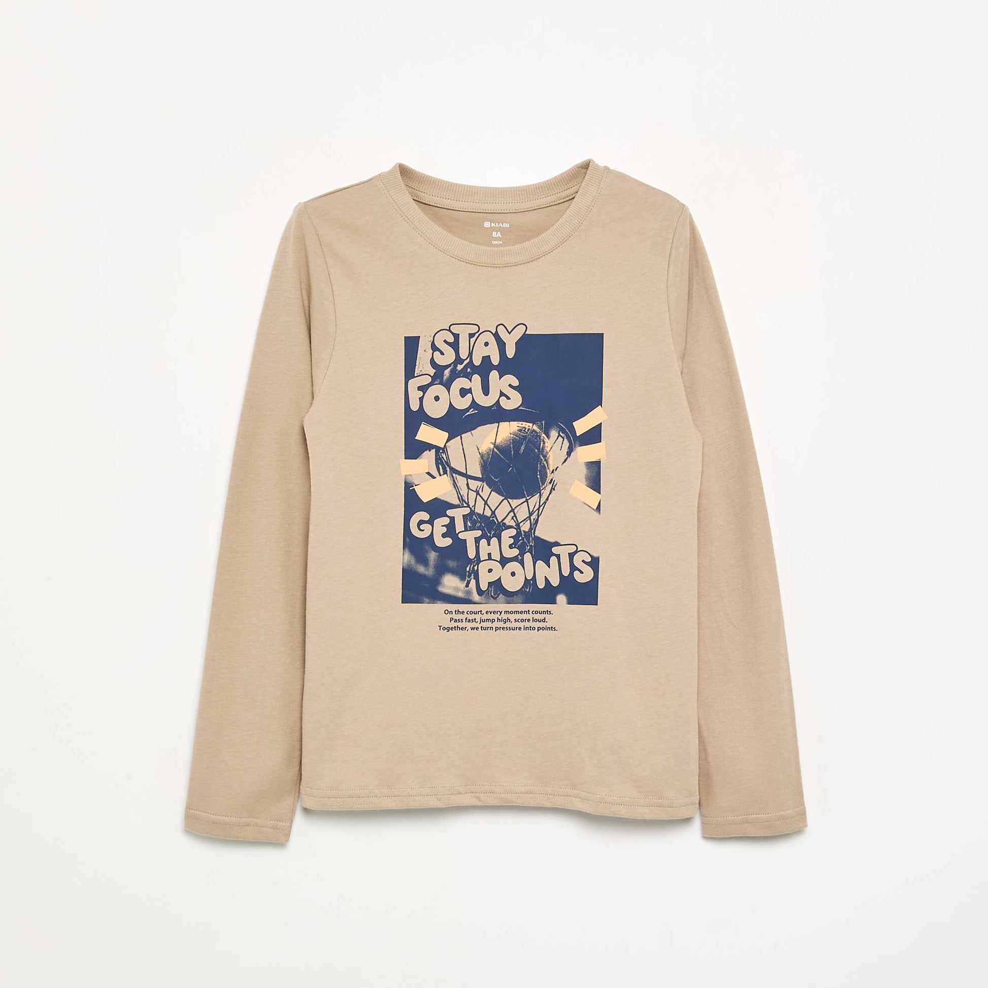 T-shirt imprimé à manches longues BEIGE