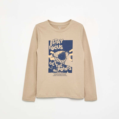 T-shirt imprimé à manches longues BEIGE