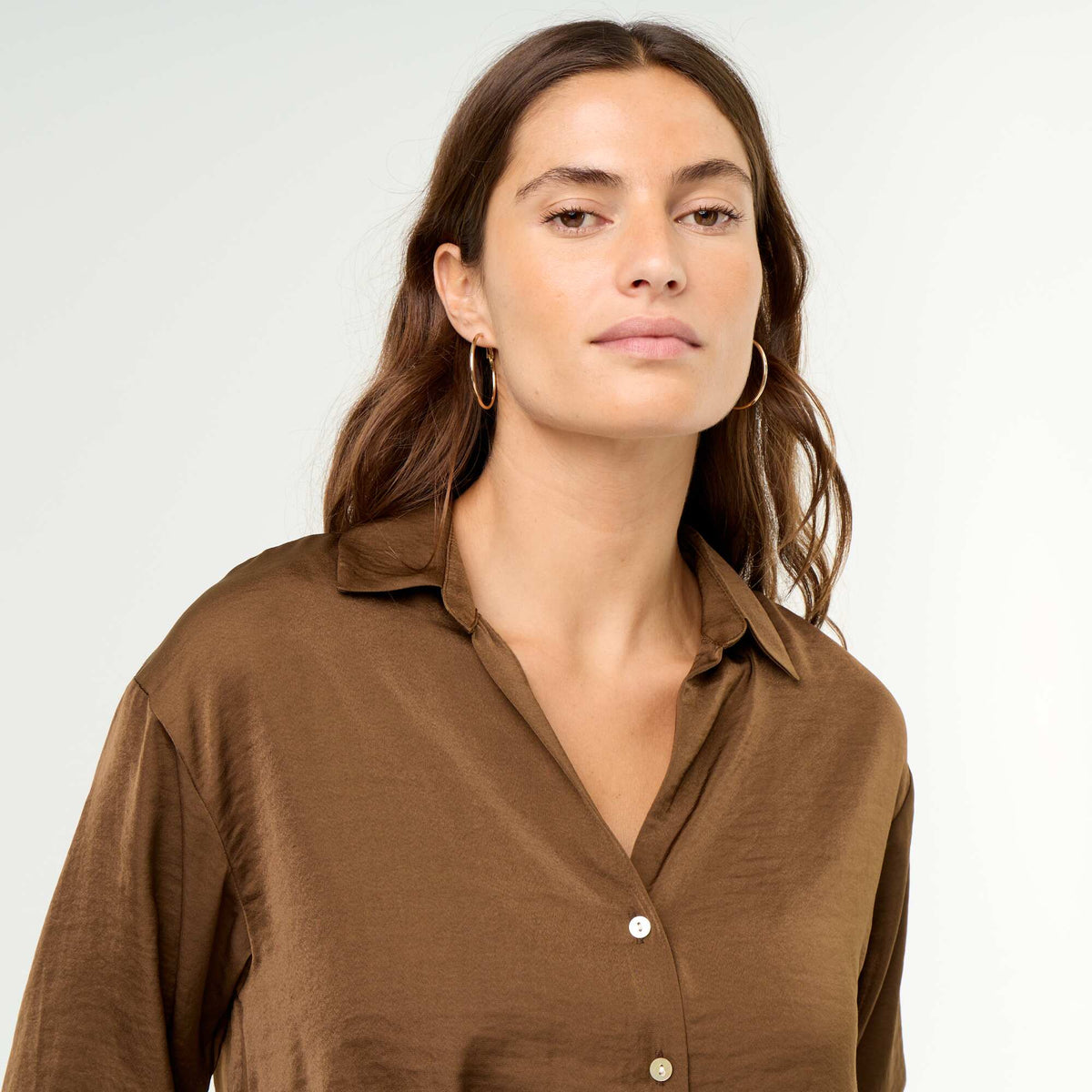 Chemisier uni satinée MARRON