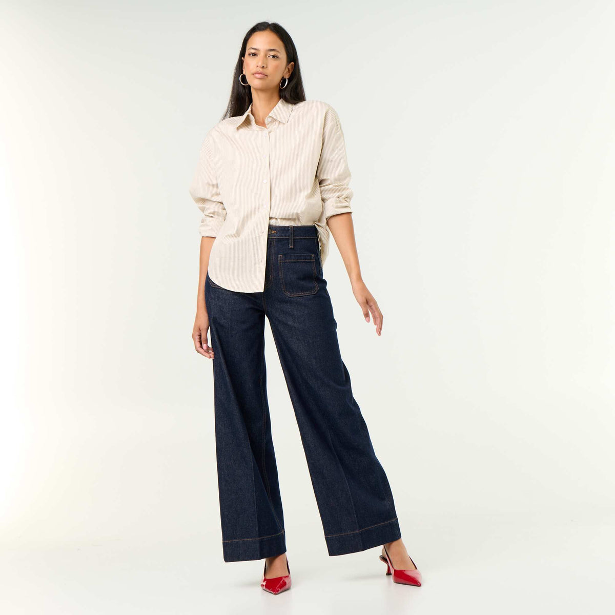 Chemise manches longues rayée BLANC
