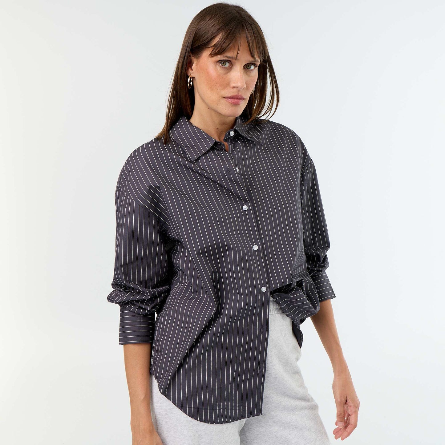 Chemise manches longues rayée GRIS