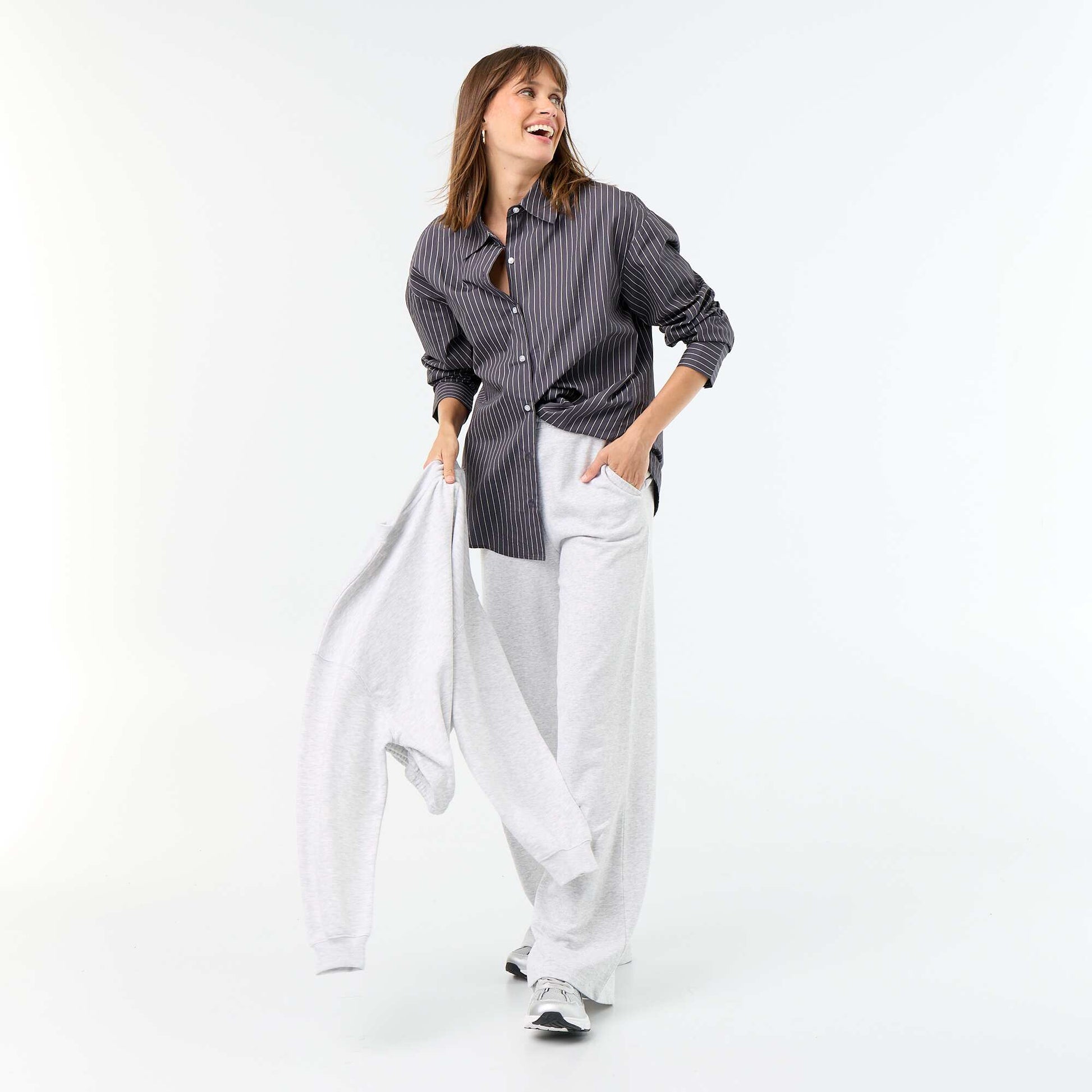 Chemise manches longues rayée GRIS