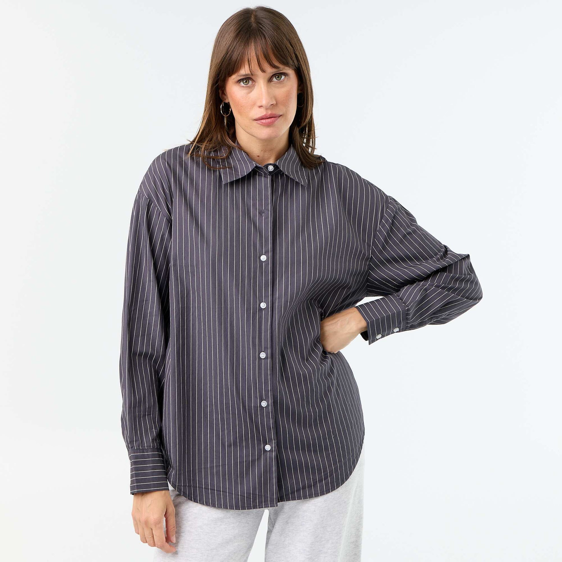 Chemise manches longues rayée GRIS