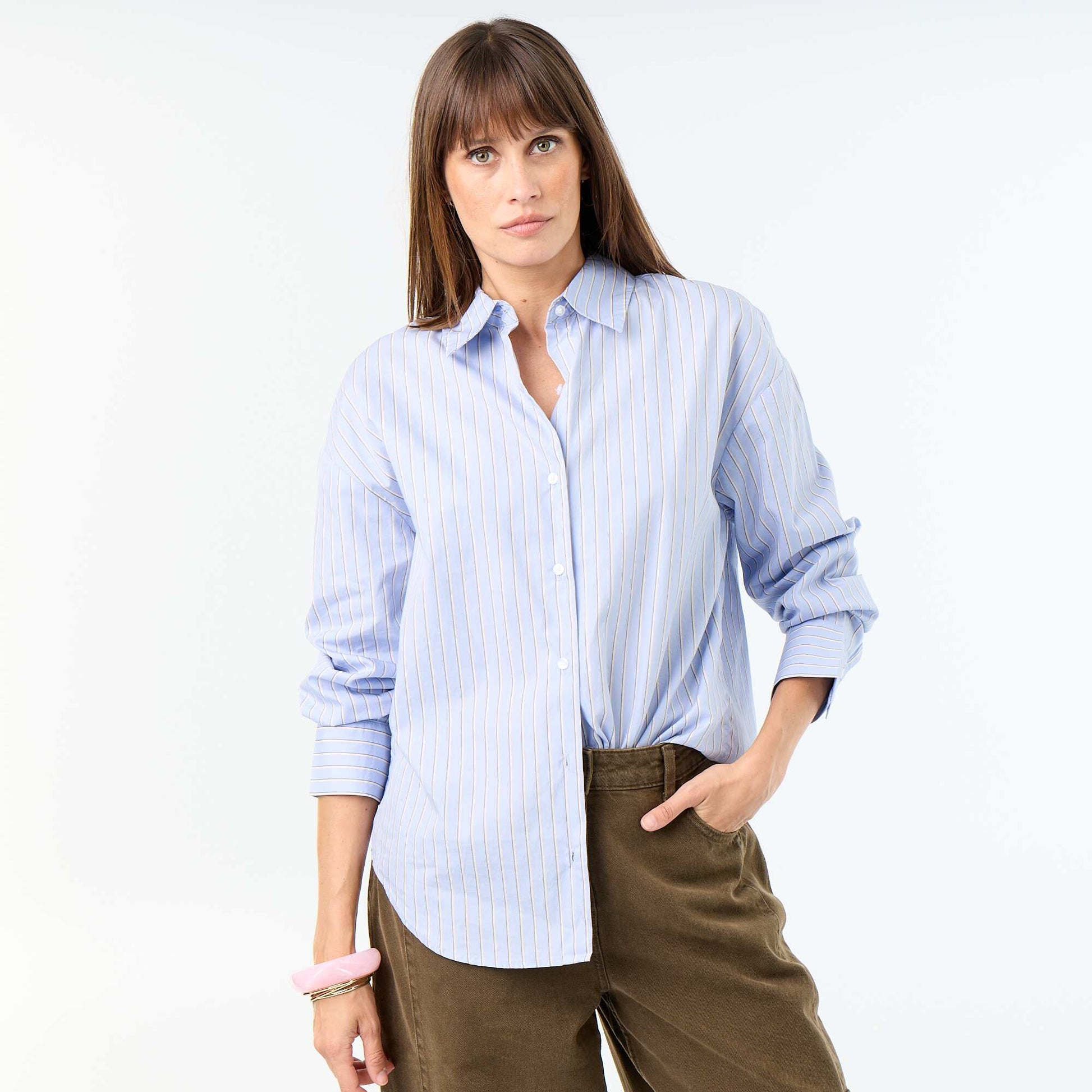 Chemise manches longues rayée BLEU