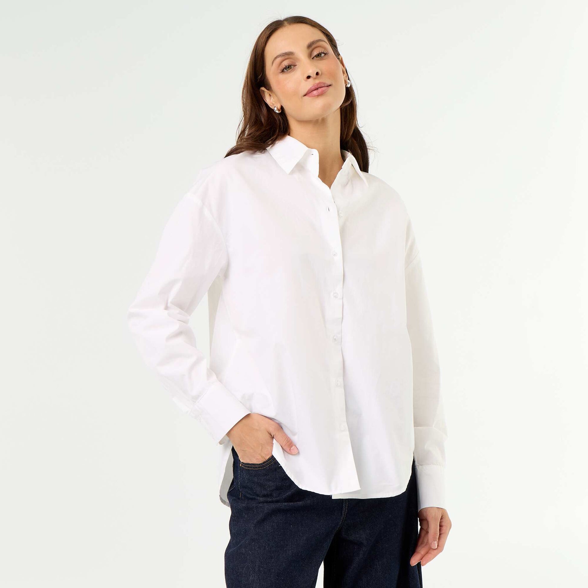 Chemise manches longues unie BLANC