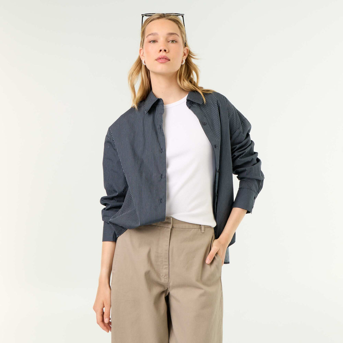 Chemise manches longues rayée BLEU