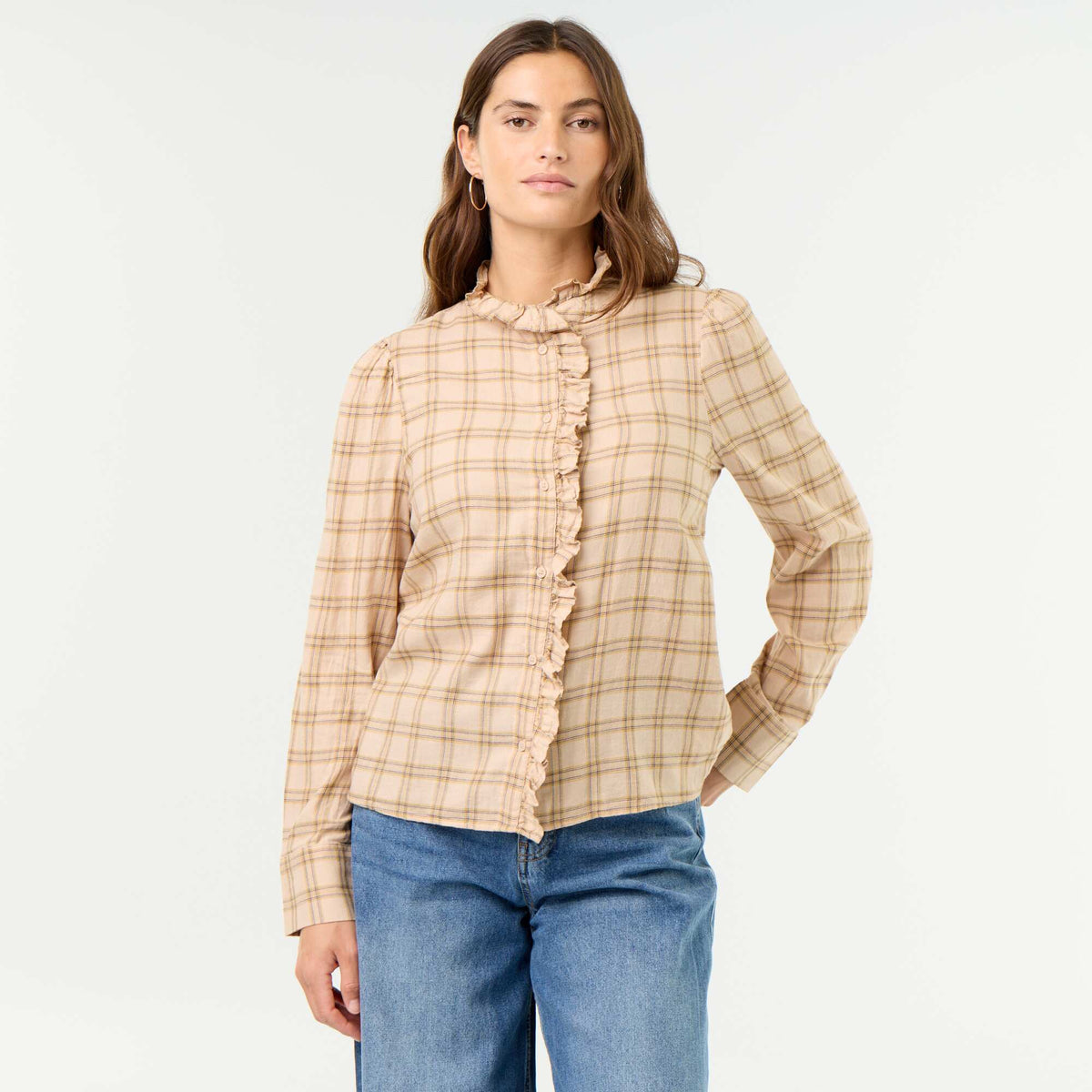 Chemisier col montant volanté BEIGE