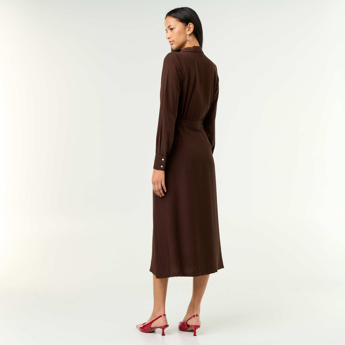 Robe longue coupe chemise MARRON