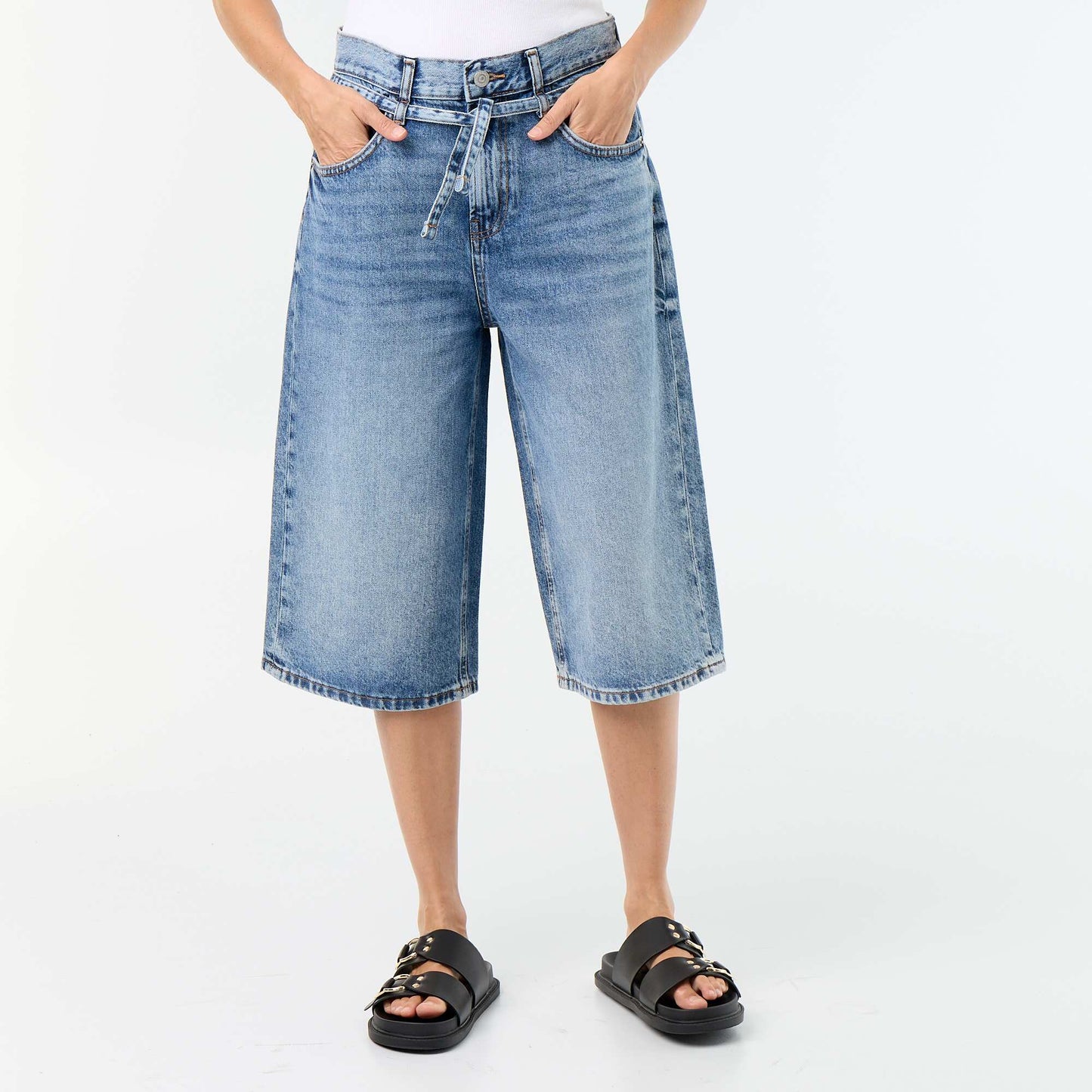 Bermuda en jean avec lien ceinture BLEU