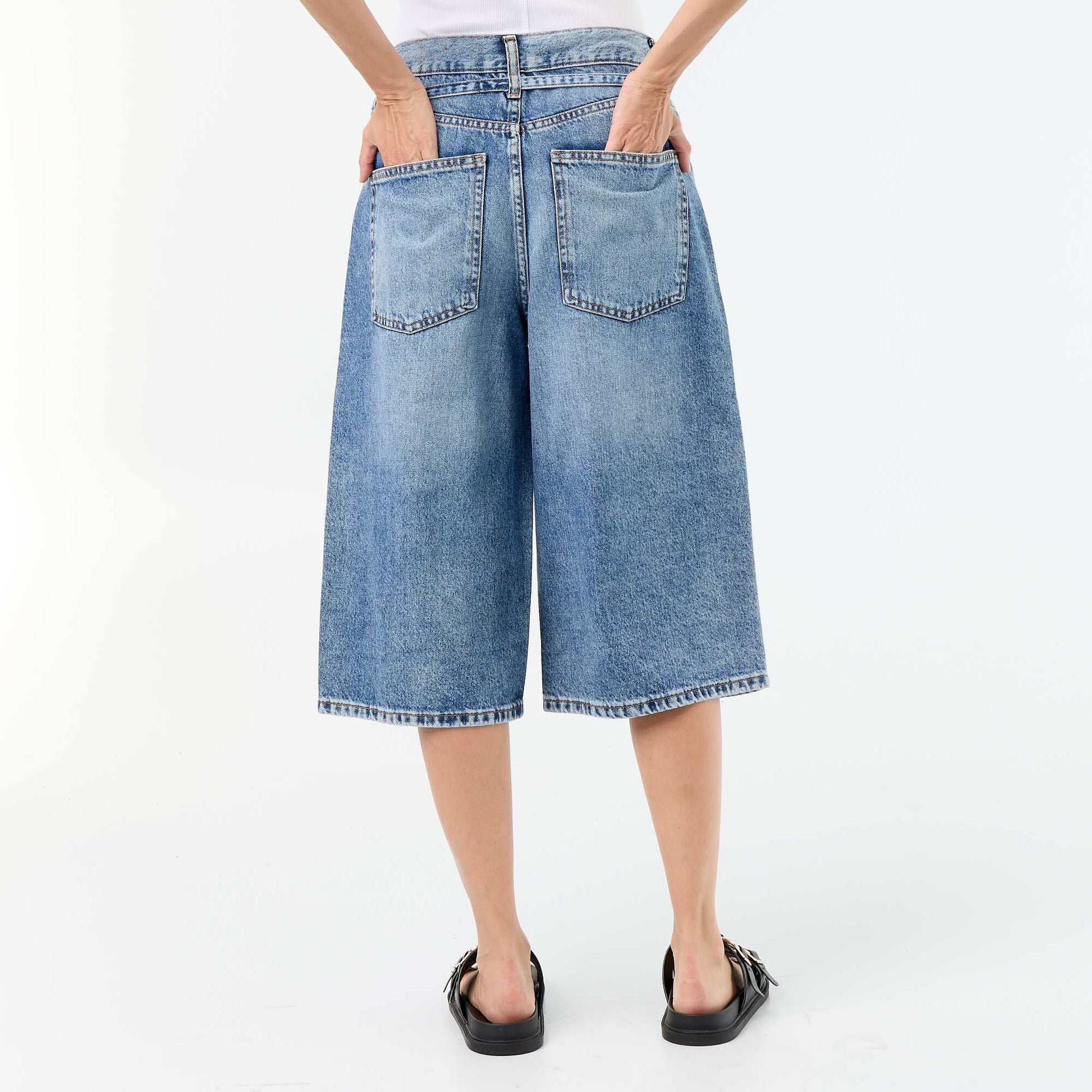 Bermuda en jean avec lien ceinture BLEU