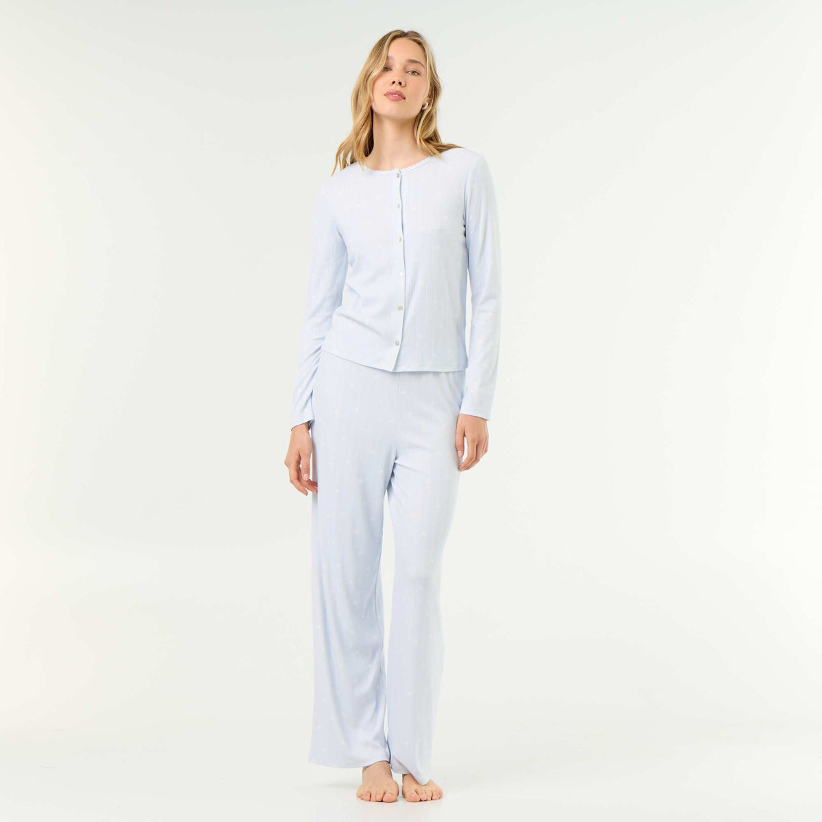Pyjama 2 pièces en maille pointelle - Gilet + pantalon BLEU