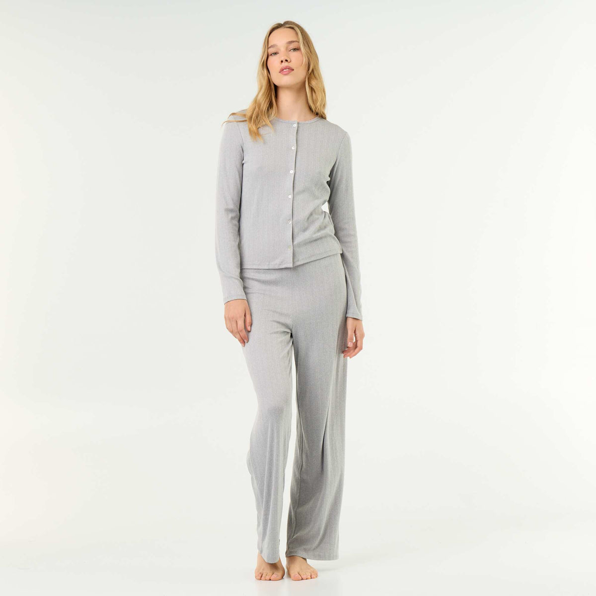 Pyjama 2 pièces en maille pointelle - Gilet + pantalon GRIS