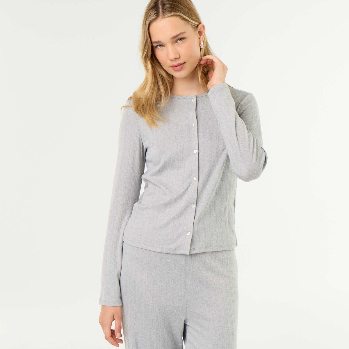 Pyjama 2 pièces en maille pointelle - Gilet + pantalon GRIS