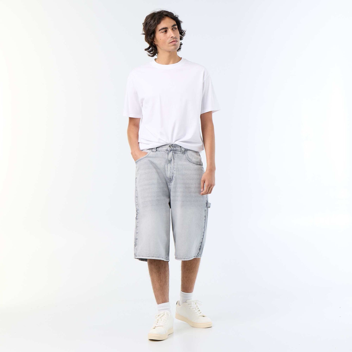 Bermuda en jean style carpenter GRIS