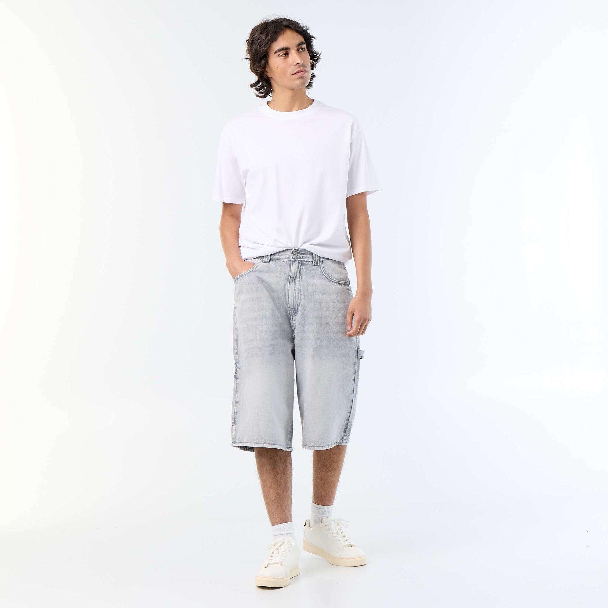 Bermuda en jean style carpenter GRIS