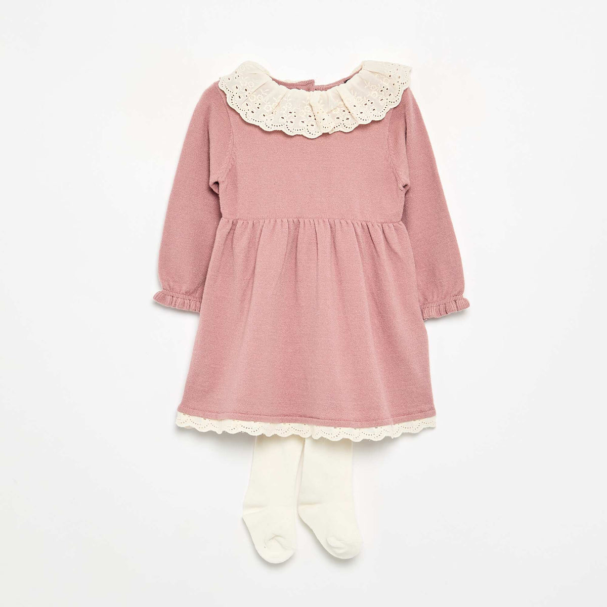 Robe col claudine + collants ROSE