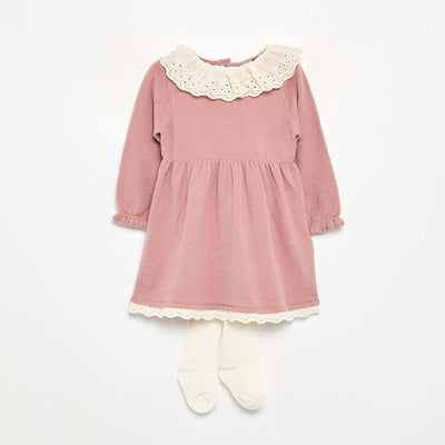 Robe col claudine + collants ROSE