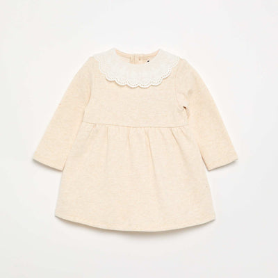 Robe à manches longues en molleton avec col brodé BEIGE