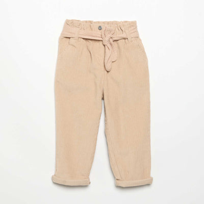 Pantalon en velours côtelé avec ceinture incluse BEIGE