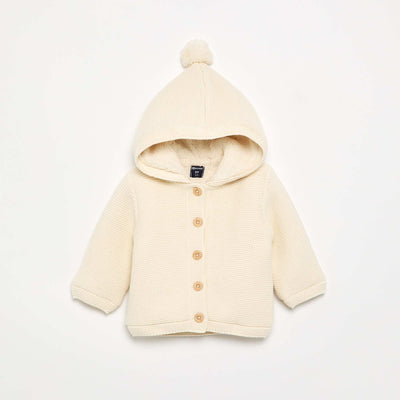 Gilet au point mousse doublé à capuche BLANC