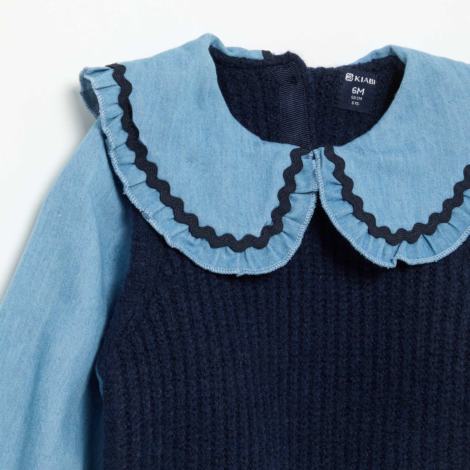 Pull 2 en 1 avec col claudine BLEU