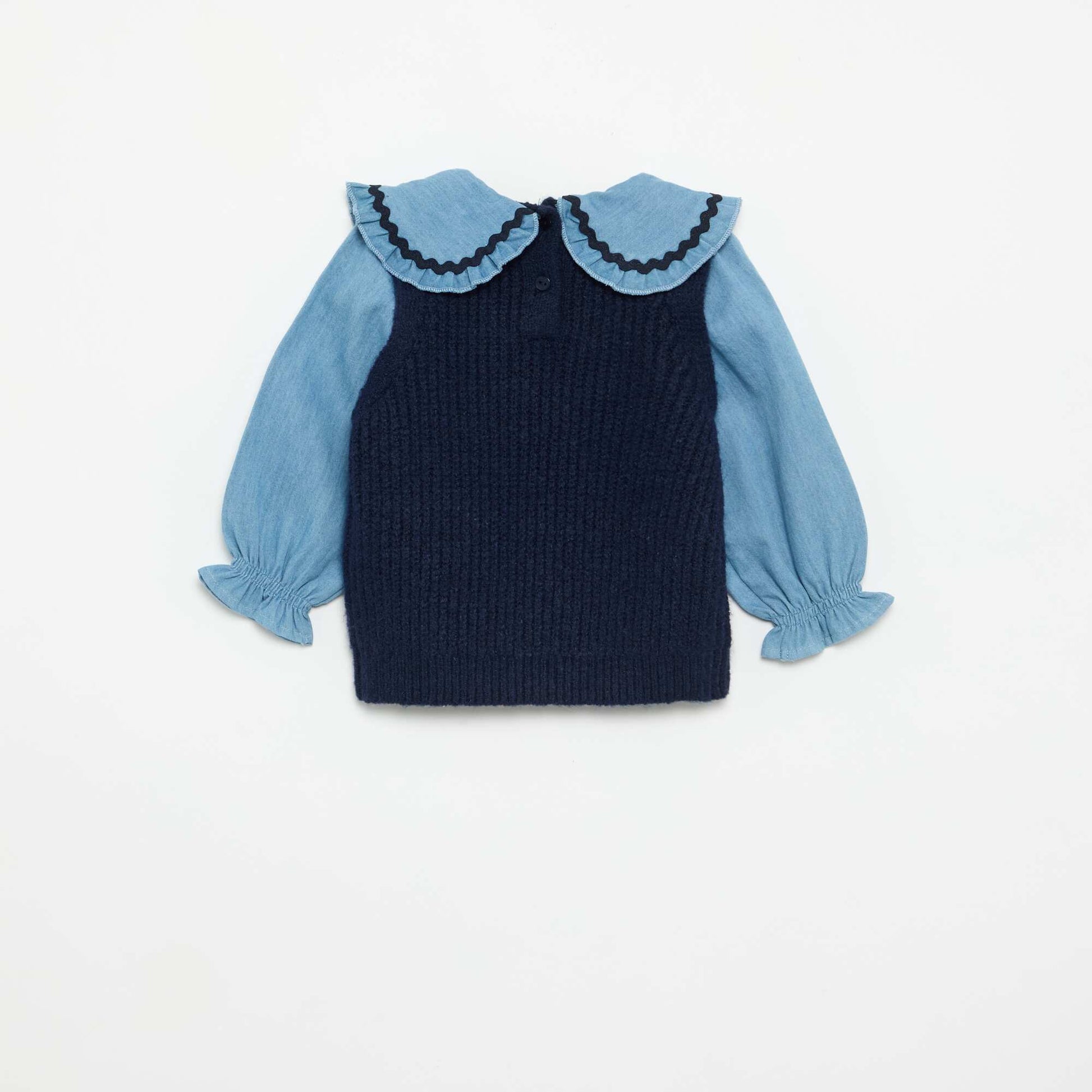 Pull 2 en 1 avec col claudine BLEU