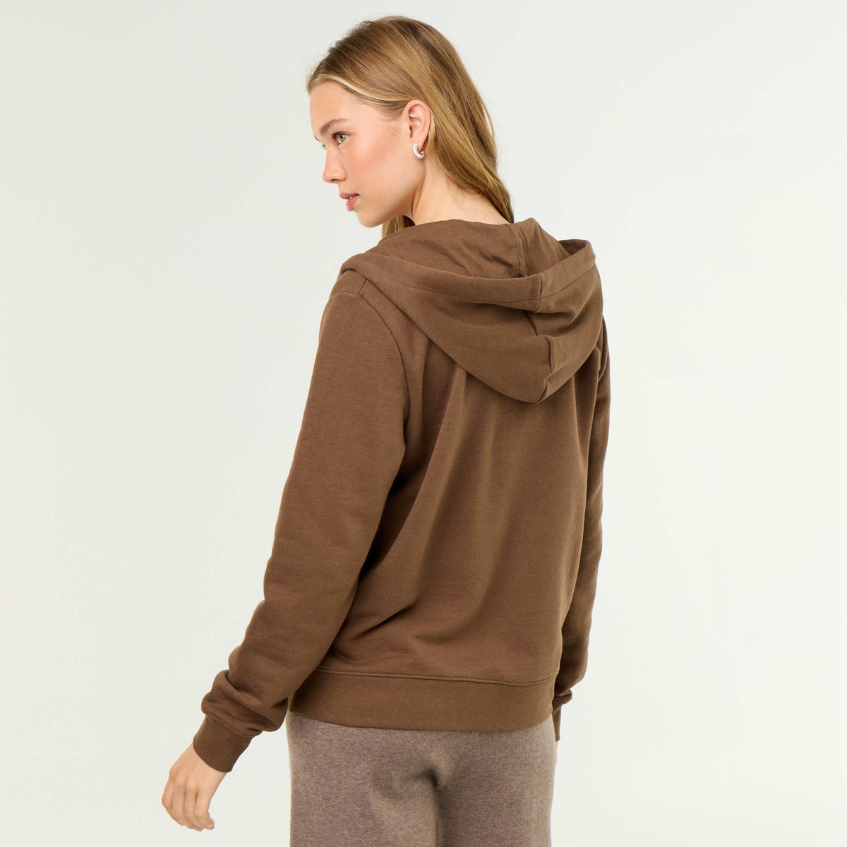 Sweat en molleton léger zippé à capuche MARRON