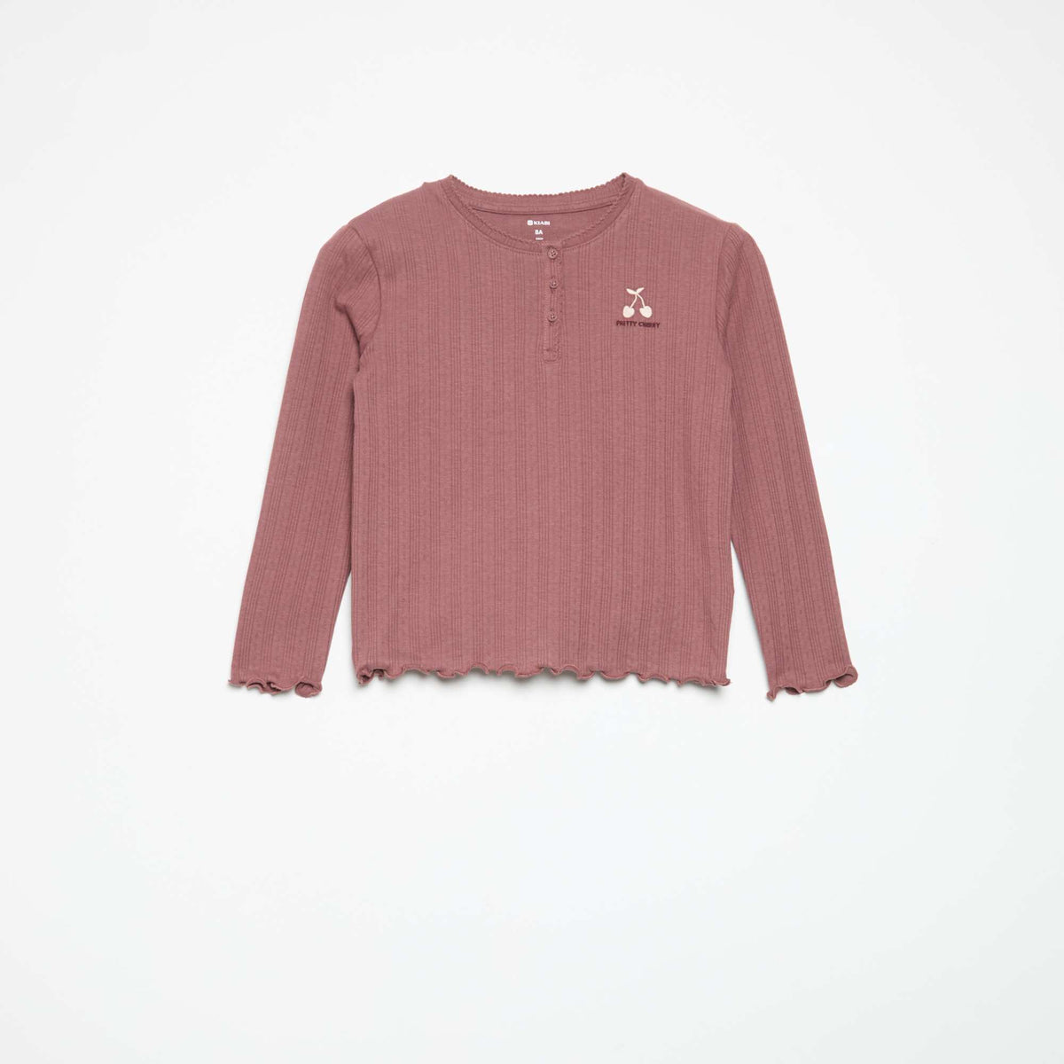T-shirt en maille pointelle à manches longues ROUGE