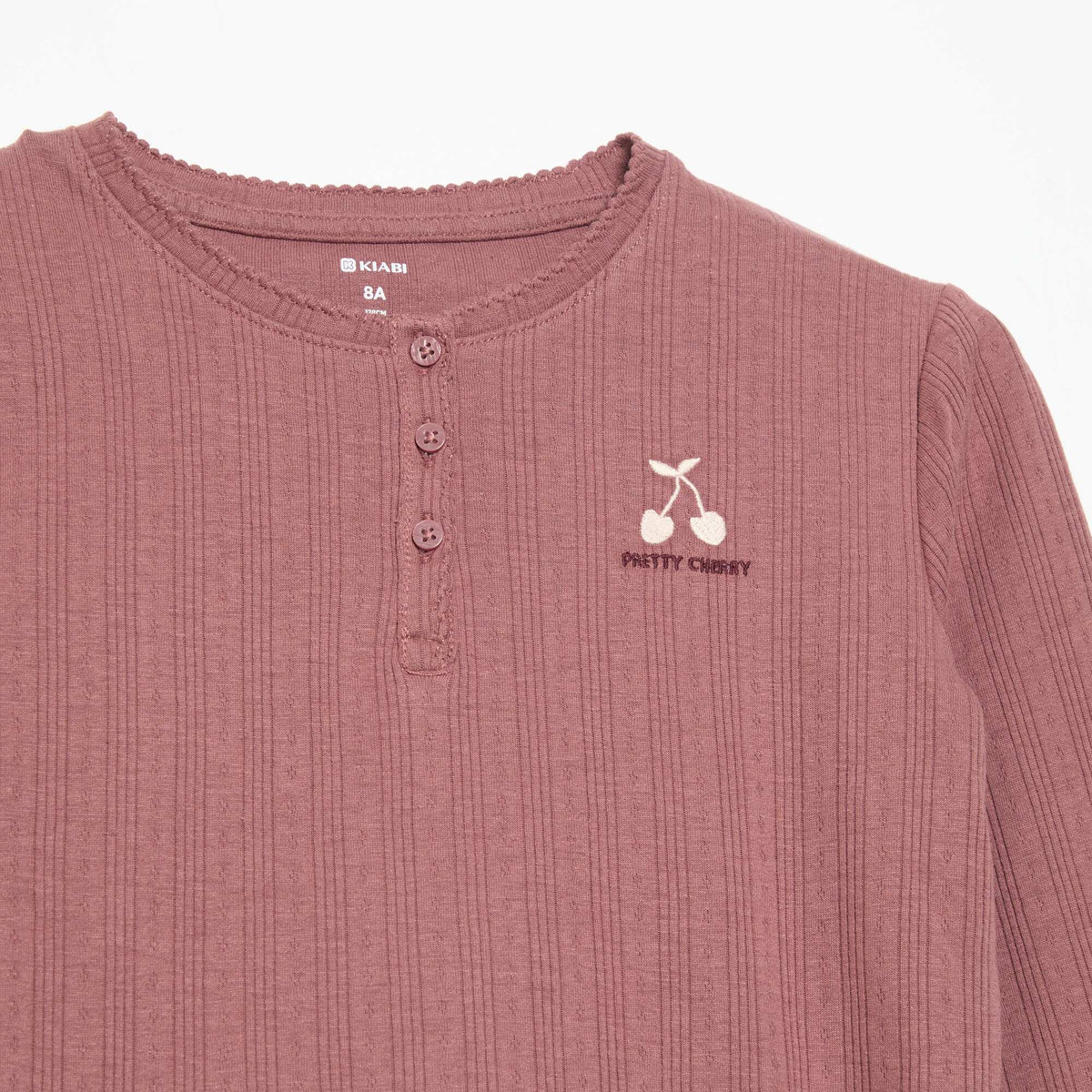 T-shirt en maille pointelle à manches longues ROUGE